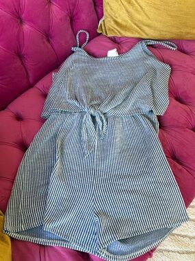 Caution To The Wind Blue and White Striped Romper